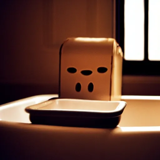 Image similar to toaster on the bathtub, sad, alcohol nearby, picture with message, depression, dark climate