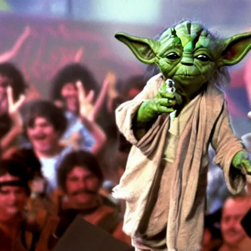 Image similar to yoda performing at woodstock