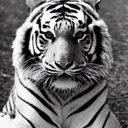 Image similar to an old photo of a tiger with a general's outfit