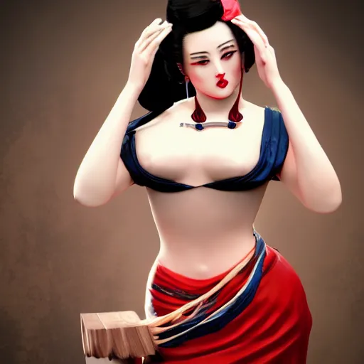 Prompt: pinup geisha, full body, goddess, cinematic lighting, beautiful face, horror, ultra detail, ultra realistic, photo realistic, octane render,