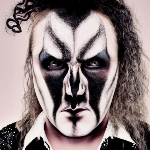 Image similar to portrait of weird Al yankovic in black metal makeup 8k highly detailed.