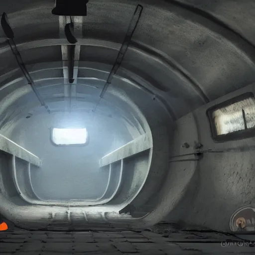 Image similar to Concept art, inside an empty ussr submarine, foggy and dark, littles light beams coming from many holes, photorealism, 8k, cinematic, high details, neat