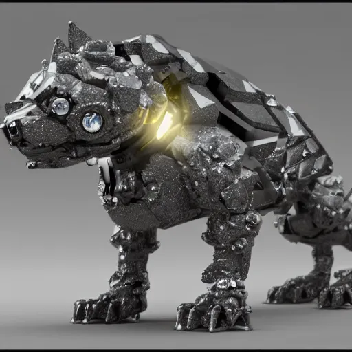 Prompt: hybrid of a cyborg dog and a diamond crystal golem kaiju, ultra detailed, 8 k, rule of thirds, professional lighting, unreal engine.