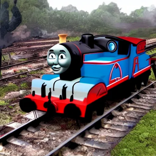 Image similar to thomas the tank engine in zombie apocolypse