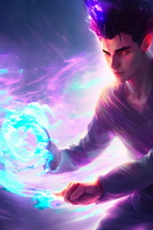 Image similar to a human elemental sorcerer, blurred environment background, colorful magic effects, white skin, portrait, male, sharp focus, digital art, concept art, dynamic lighting, by emylie boivin and rossdraws