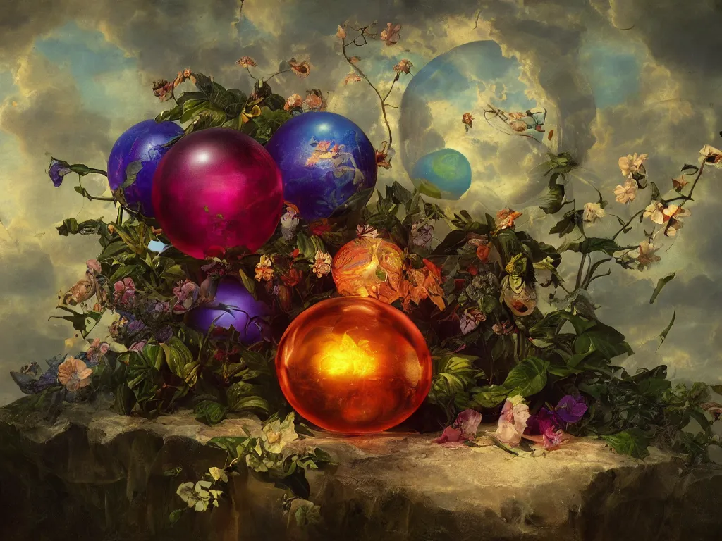 Image similar to the orb of eternity, sunlight study, art nouveau, by jan davidz de heem and ( ( ( ( lisa frank ) ) ) ), 8 k, sharp focus, octane render, ( ( ( kauai ) ) )