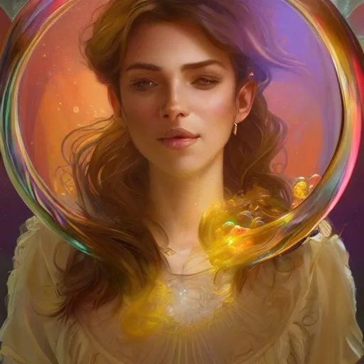 Prompt: portrait of garfield, dreamy and ethereal, fantasy, intricate, elegant, rainbow bubbles, highly detailed, digital painting, artstation, concept art, smooth, sharp focus, illustration, art by artgerm and greg rutkowski and alphonse mucha