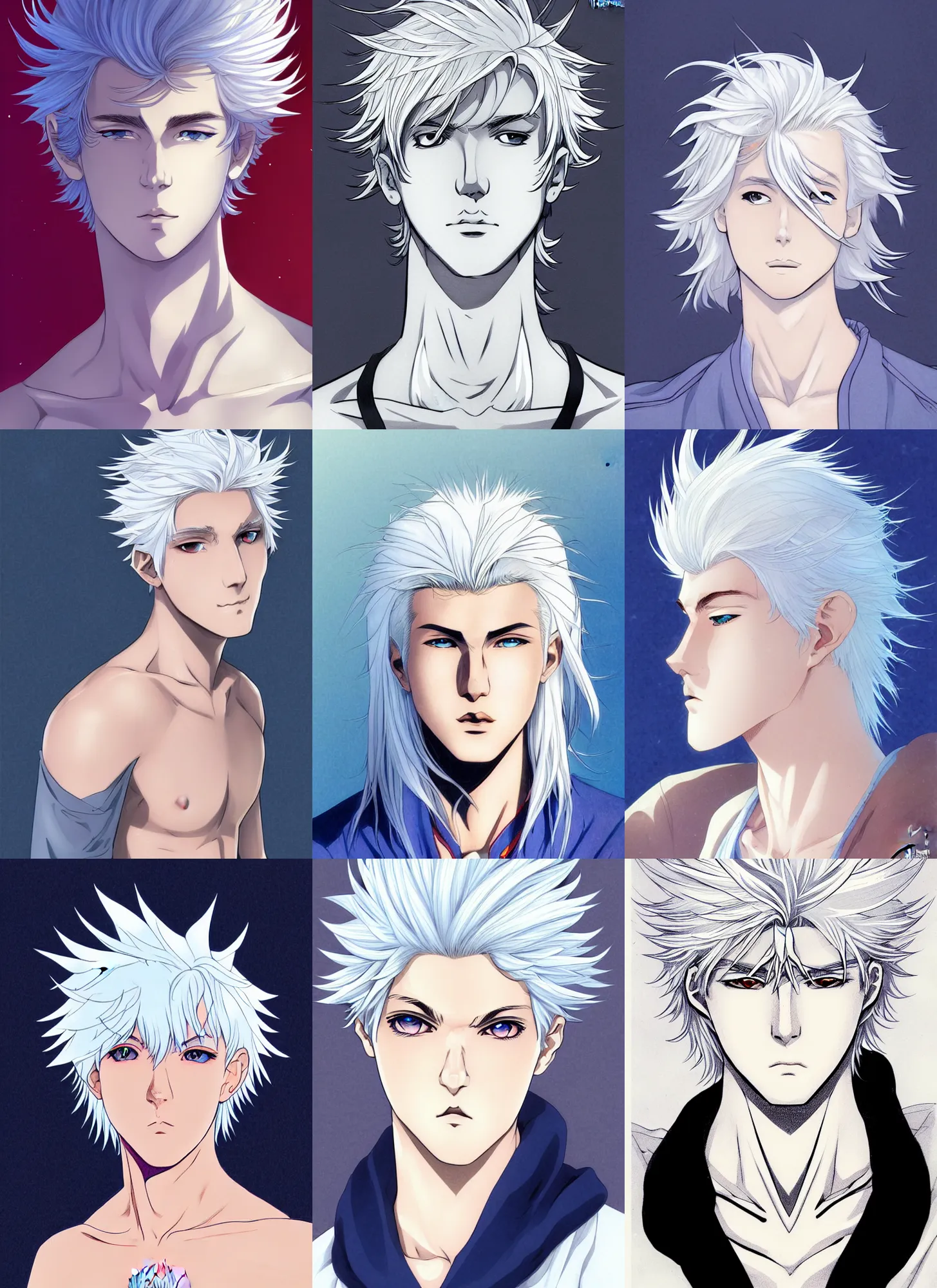 Prompt: young teen bishonen male white haired prince! scrawny white haired merman! moebius, french comic art, semi - realistic anime, portrait, beautiful face, symmetrical face, trending on pixiv, detailed, clean lines, sharp lines, crisp lines, award winning illustration, masterpiece, 4 k