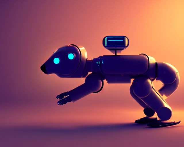 Image similar to futuristic ferret - shaped robot, 3 d octane render, cyberpunk ferret - shaped mechanical robot