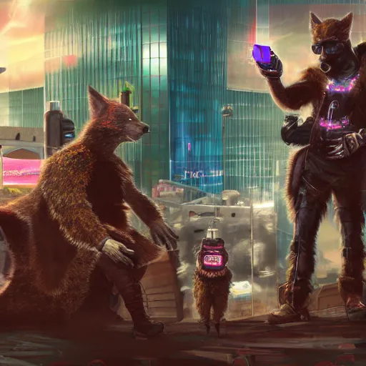 Image similar to high - resolution photograph from a cyberpunk era furry fandom convention ( midwest furfest 2 0 4 7 ), taking place after the genetic revolution and quantum singularity. photorealistic.