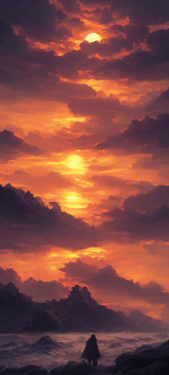 Image similar to A painting of a sunrise trending on artstation in the style of Greg Rutkowski