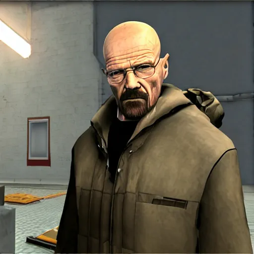 Prompt: walter white is gordon greeman in half - life 2