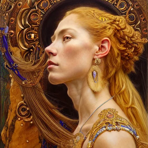 Image similar to highly detailed portrait of a majestic lioness queen in the form of a beautiful woman. d & d, art by donato giancola and evelyn de morgan and eugene delacroix and ruan jia and carl larsson. trending on artstation, intricate details, energetic composition, golden ratio, concept art, illustration, elegant art, global illuminaition