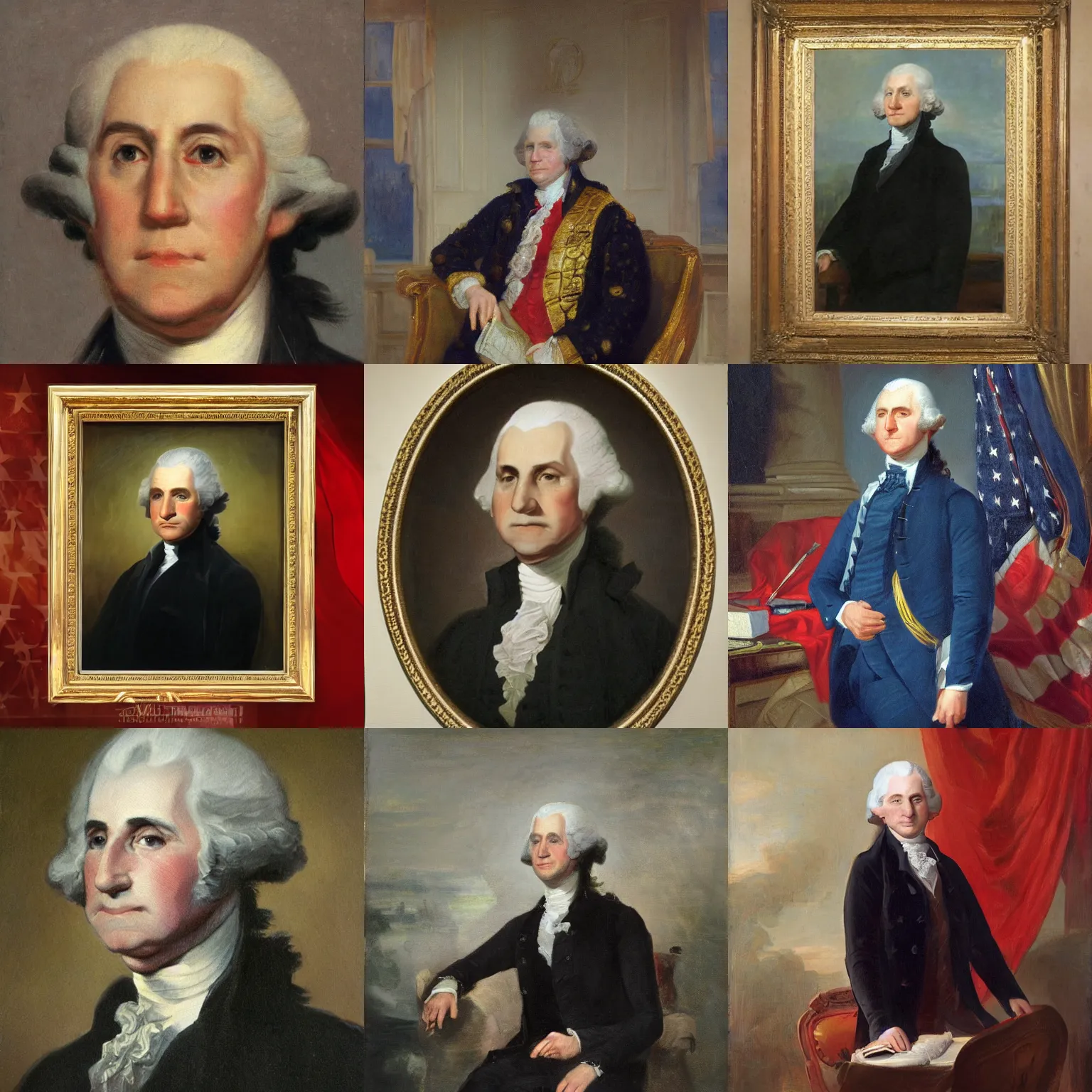 Prompt: official portrait of the united states president, 2 0 2 4, a man in suit and tie resembling george washington oil on canvas by william sydney mount, trending on artstation