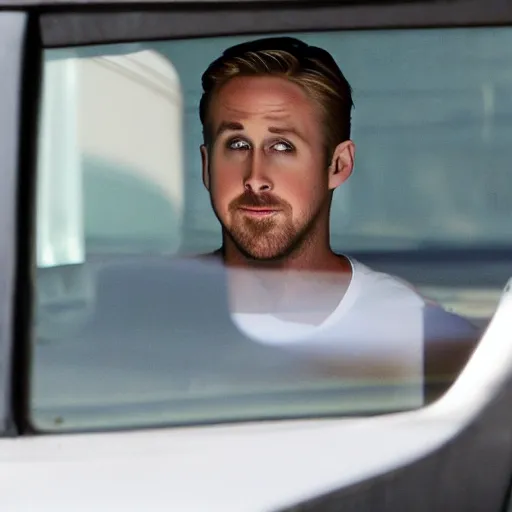 Image similar to ryan gosling at a drive thru window