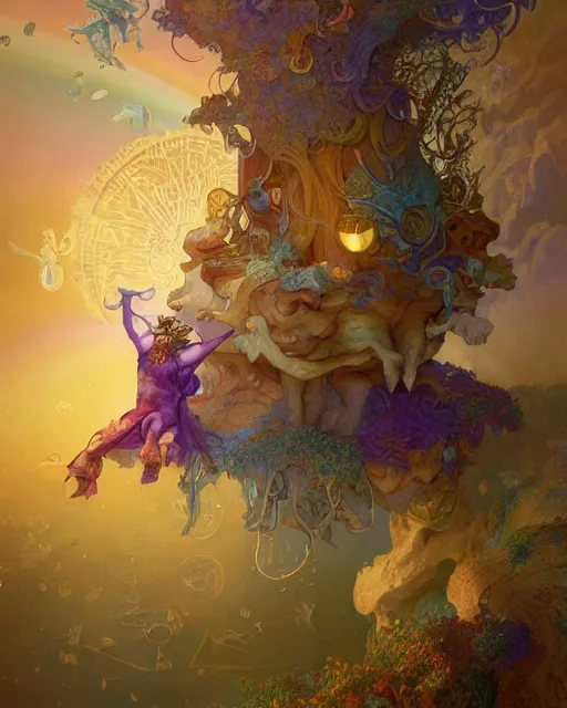 Image similar to the most wonderful dream you ever had, coherent design, concept art, artstation, vivid color, complementary color, golden ratio, detailed, sharp lines, intricate, rainbowshift, by james gurney, by brian froud, by peter mohrbacher, by maxfield parrish, by alphonse mucha, by karol bak, deviantart, octane render