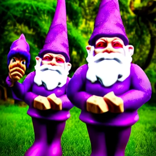 Image similar to purple gnome controlling spirits to fight off tree people in a winery. fantasy