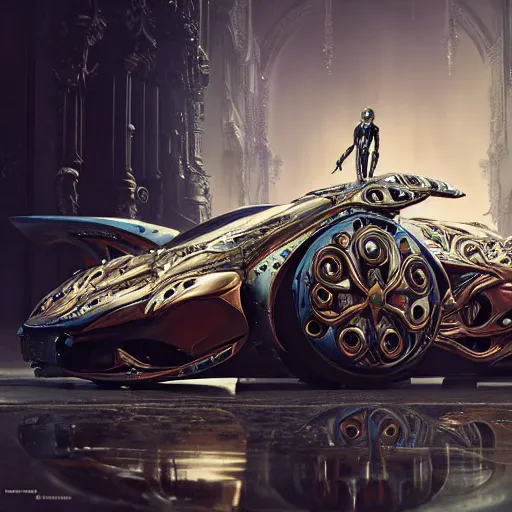 Prompt: cyborg vibrant supercar : by michal karcz, daniel merriam, victo ngai and guillermo del toro : ornate, dynamic, particulate, intricate, elegant, highly detailed, centered, artstation, smooth, sharp focus, octane render