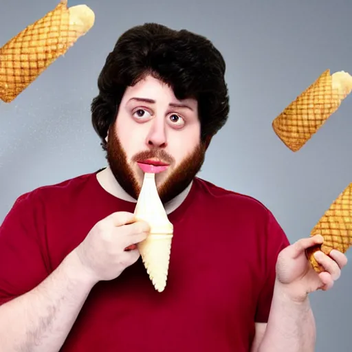 Prompt: JonTron eating a vanilla icecream cone, 4k