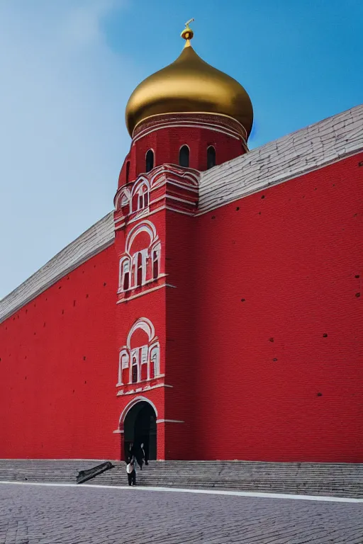 Image similar to photography by wes anderson, kremlin, red square, building with bricks, sharp focus, golden ratio, symmetry, ultra realistic, 8 k