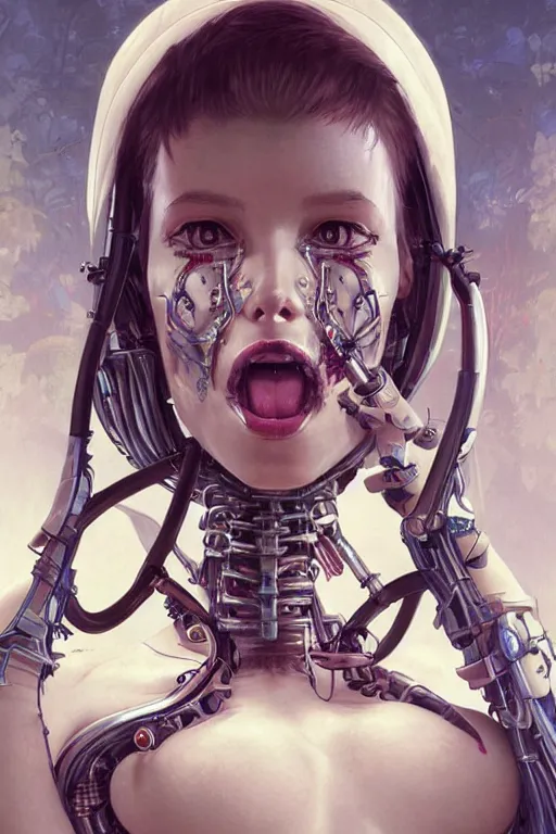 Image similar to An Alien Robot Naughty Nurse, facial tattoos, artists portrait, biomechanical, Emergency Room, oppai, fantasy, highly detailed, photograph, concept art, sharp focus, depth of field blur, illustration, art by artgerm and greg rutkowski and alphonse mucha