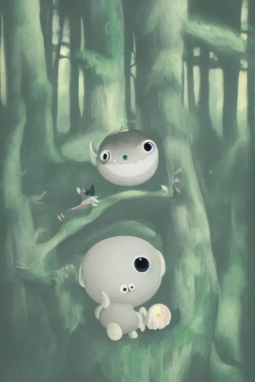 Image similar to A cute little monster in a misty forest art style by Mariko Mori, 4k, 8k