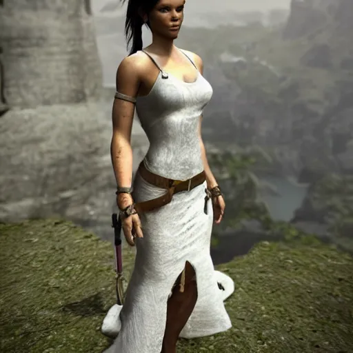 Prompt: Lara croft wearing a wedding dress