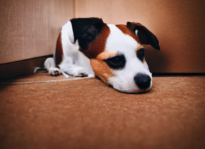 Prompt: photography of a Jack Russel . watching outside the window. on a bed. in a 70's room full of vinyls and posters, photorealistic, award winning photo, 100mm, sharp, high res