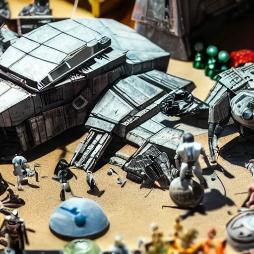 Image similar to a detailed photo of a diorama with star wars toys, macro photography, zoom