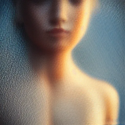 Image similar to portrait of a young woman, morning light, highly detailed, tilt shift, cool, hyperrealism, highly textured, god rays