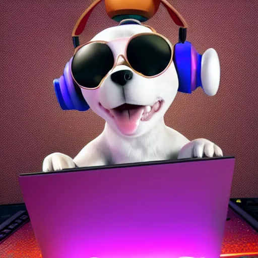 Image similar to puppy as a DJ, 8k, by Pixar