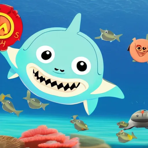 Image similar to peso from octonauts swimming away from a shark