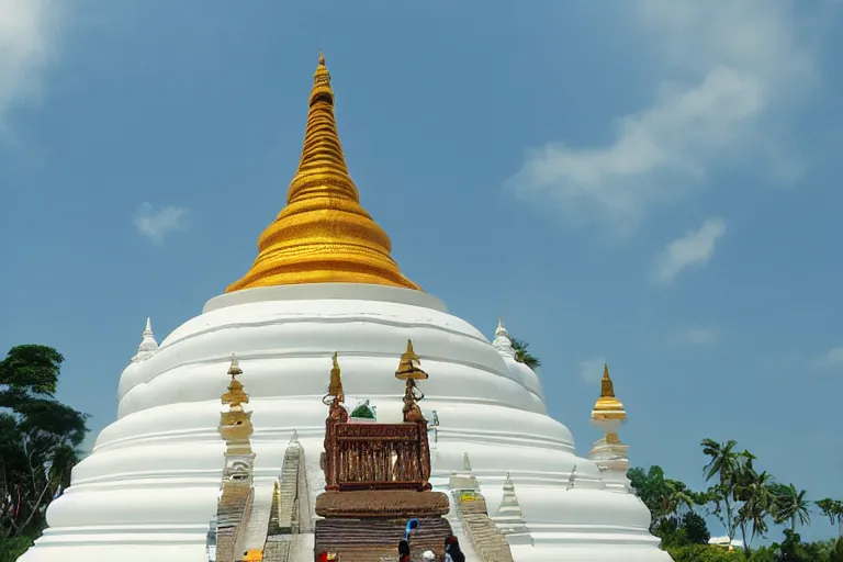 Image similar to sri lankan white stupa, drawn by hayao miyazaki