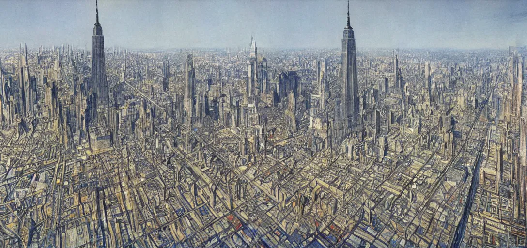 Image similar to Landscape of New York City in the year 2050 by Alan Lee