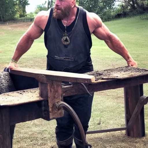 Prompt: triple h as blacksmith