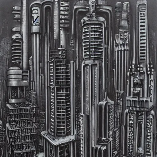 Prompt: Dystopian Empire Cityscape by H.R. Giger