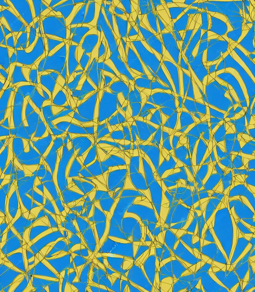 Image similar to a beautiful, symmetric pattern by andy warhol, blue color scheme, abstract art, cyan colors, gold highlights