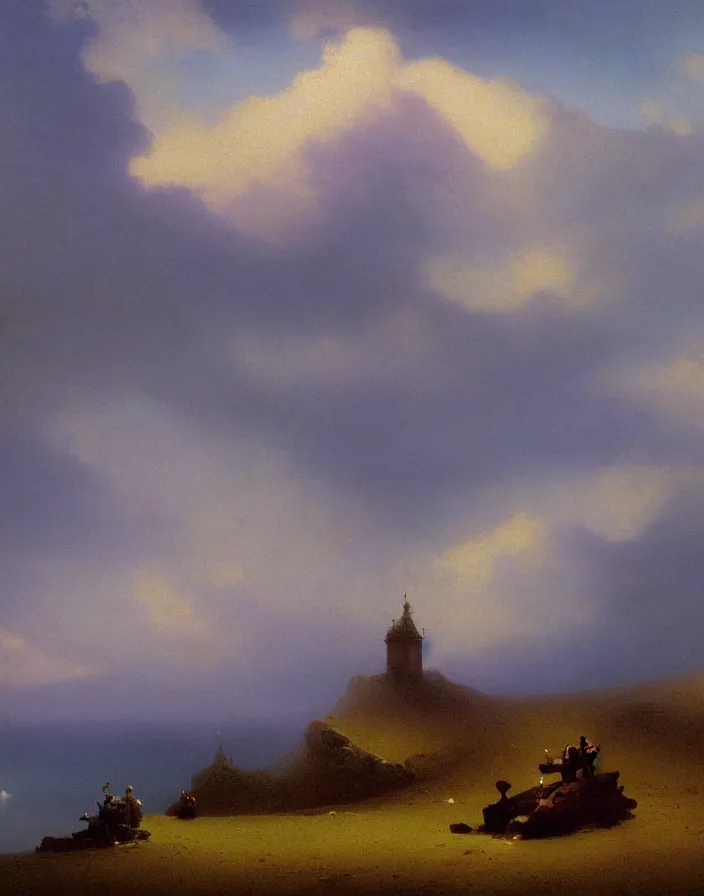 Image similar to a building in a stunning landscape by Ivan Aivazovsky