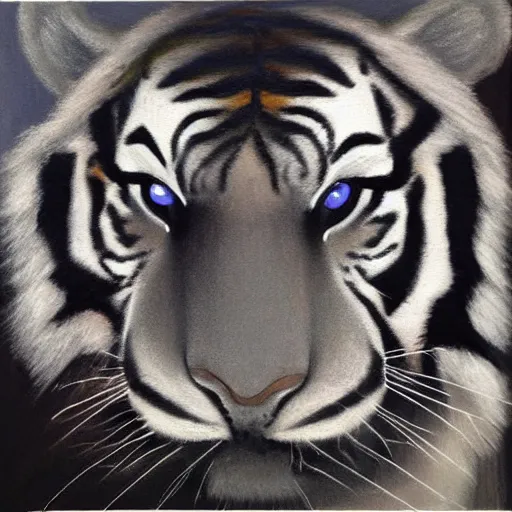 Prompt: a rough brush stroke oil painting of ray of light. tiger. prism. Black and white color theme. Volumetric light. Mark rothko. hyper detailed. hyper realism.