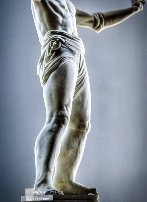 Image similar to michael jackson as marble statue by michaelangelo, high lights, 4 k, high detailed photography, 5 0 mm lens, depth of field, cinematic