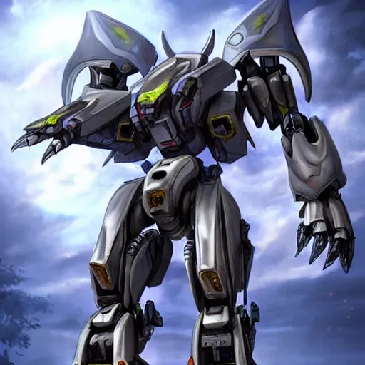 Image similar to hyper realistic, epic, highly detailed cinematic full body shot of a mecha canine, sharp claws, sleek armor, glowing visor, destroying city, digital art, furry art, dragon art, zoids art, furaffinity, deviantart