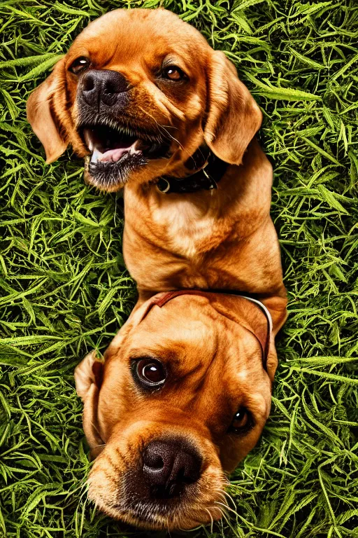 Image similar to national geographic professional photo of a cannabis dog, award winning, 4 k, highly detailed