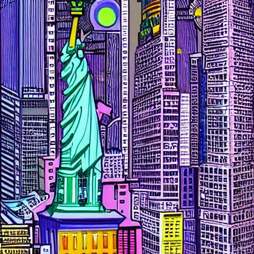 Prompt: new york city by h. r. giger and lisa frank