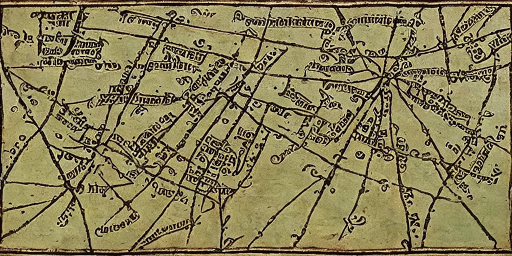 Prompt: medieval map marked as the town of yelm