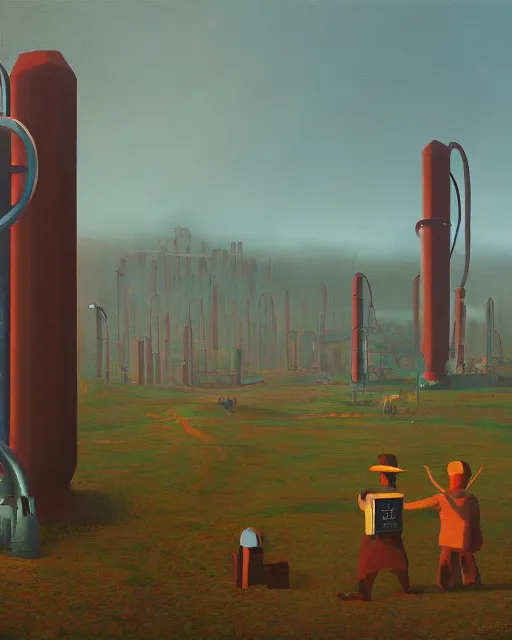 Prompt: corporate data theft by Simon Stålenhag and Grant Wood, oil on canvas