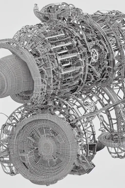 Image similar to A concept of a detailed and intricate design of a mechanical deconstructor 3d design, great finesse organic hyper detailed, engineering blueprints, technical drawings, calculus, stained paper