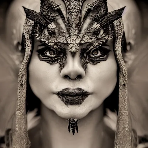 Prompt: gorgeous portrait of a demon woman, intricate detail and composition, highly symmetric, Leica Vario-Elmar-S 30-90mm f/3.5-5.6 ASPH