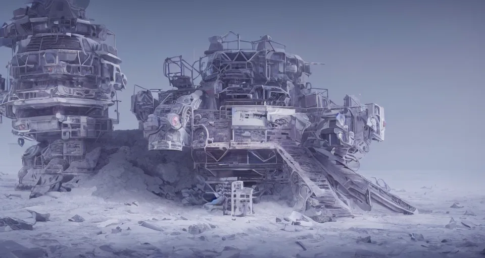Image similar to an abandoned outpost in a blizzard on the moon europa, intricate artwork by tooth wu and wlop and beeple, octane render, hyper realism, 8 k