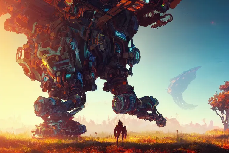 Image similar to watcher machine mecanical creature robot of horizon forbidden west horizon zero dawn radiating a glowing aura global illumination ray tracing hdr fanart arstation by ian pesty and alena aenami artworks in 4 k