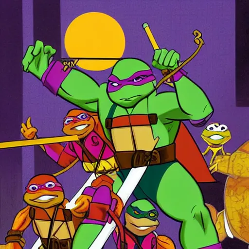 Image similar to teenage mutant ninja turtles rescue April again, disney 90s animation